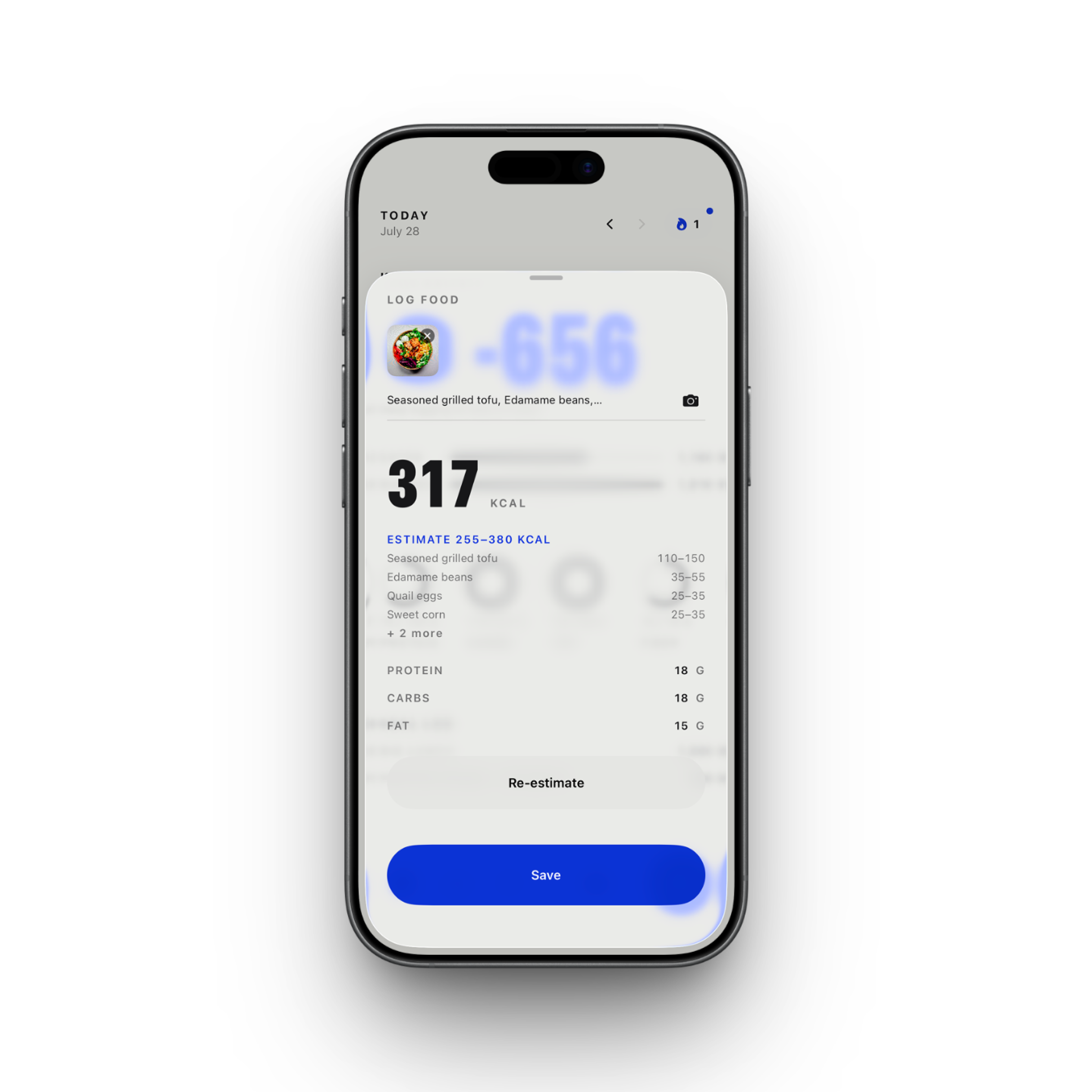 AI calorie estimate with macro breakdown