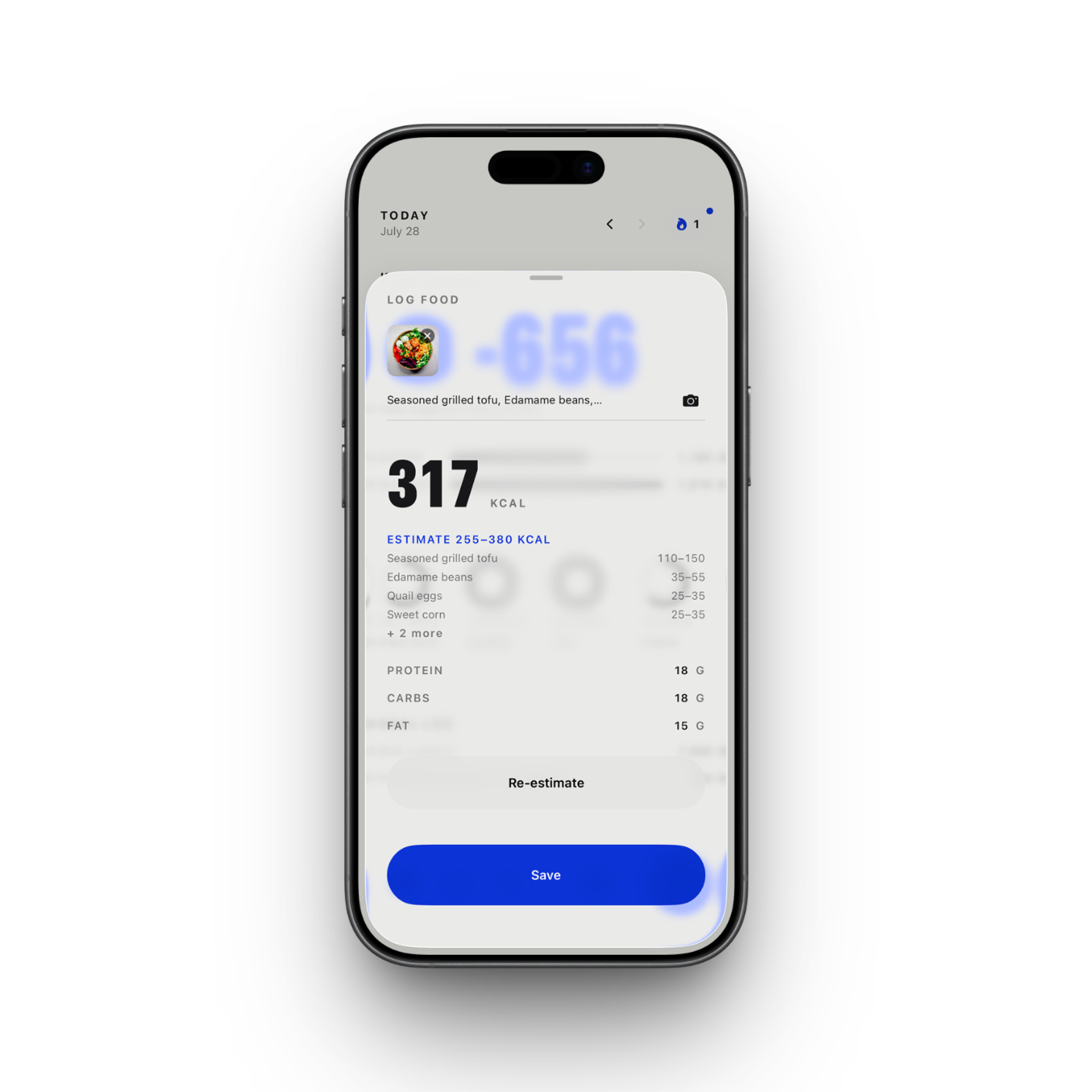 AI calorie estimate with macro breakdown