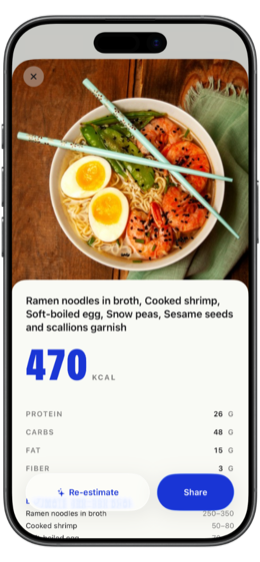 Shrimp ramen logged at 470 kcal